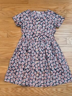 Crewcuts Short Sleeve Navy Floral Button-Front Dress Size 12 EUC